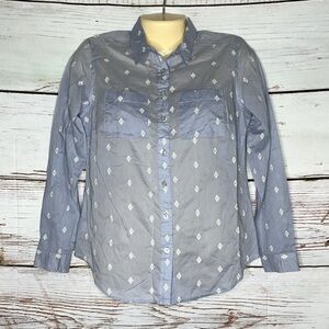 LOFT Ann Taylor NWT SP Blue - Diamond Embroidered The Softened Button Down Shirt